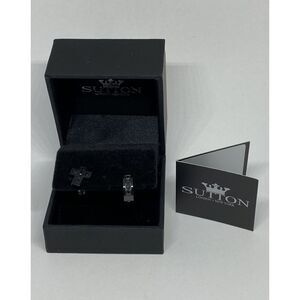 Sutton by Rhona Sutton SER014 Men's Black Ion-Plated Stud & Earrings 2-Pc JW79